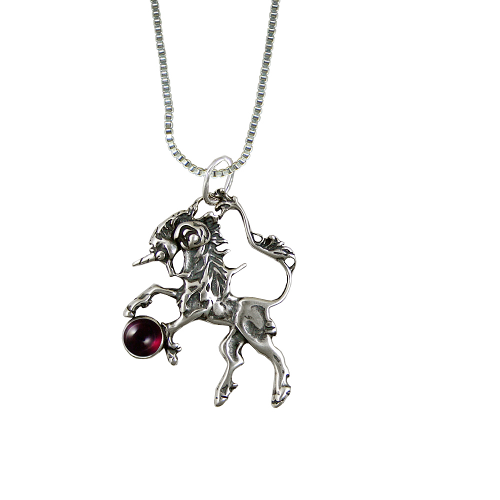 Sterling Silver Garnet Little Unicorn Pendant